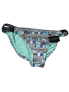 California Waves Bikini Bottom Size XL Green Geometric Strappy Side Swimsuit
